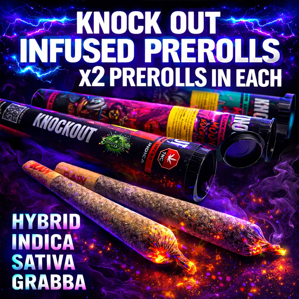 KNOCK OUT *INFUSED* PREROLLS x2 each at Dean Park Cannabis